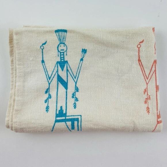 Southwest Native American Tea Towel Kachina Hand Culture Chief Leaves Fire Blue - Picture 4 of 8